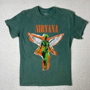 Nirvana In Utero Angel Graphic T-Shirt Mens Medium Green Cotton Band Tee